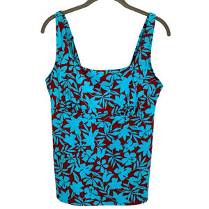 Lands' End Women's 12D Tankini Top Square Neck Underwire Adjustable Blue Red